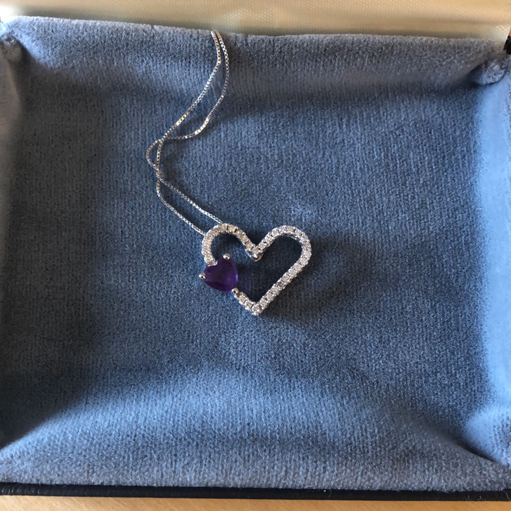 14k gold diamond necklace w/ amethyst birthstone